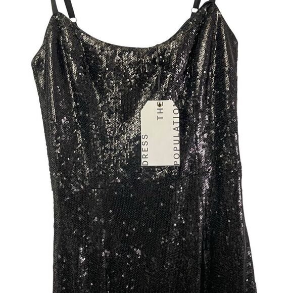 Dress the Population Black Rory Sleeveless Sequin Dress With Fringe Small Midi - Picture 5 of 11